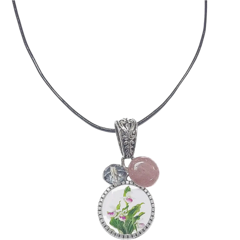 Custom Photo Pendant Necklace With Crystal And Gemstone Charms 16 Inch Adjustable Chain | Made In USA Michelle Marie Boutique  Necklace