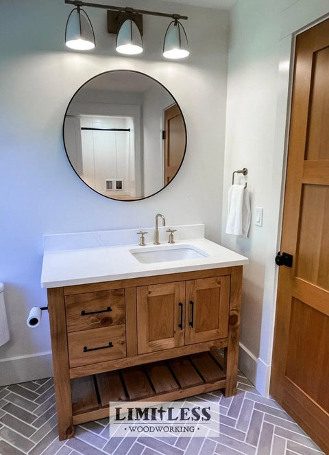 Custom Single Sink Bathroom Vanity - Handcrafted White Pine Cabinet – Rustic Finish | Made in USA | Model #1060 Limitless Woodworking  item