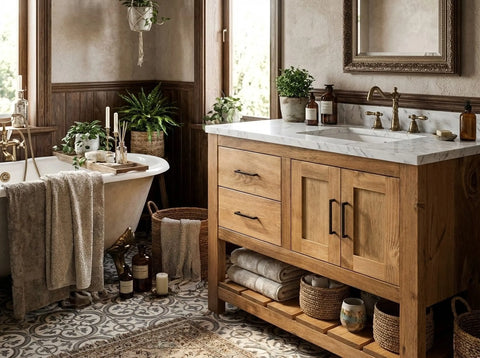 Custom Single Sink Bathroom Vanity - Handcrafted White Pine Cabinet – Rustic Finish | Made in USA | Model #1060 Limitless Woodworking  item