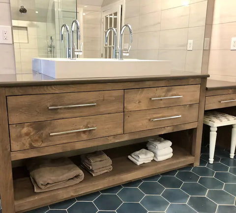 Custom Single Sink Bathroom Vanity With Make-Up Station – Handcrafted White Pine | Made in USA | Model #1040 Limitless Woodworking  item