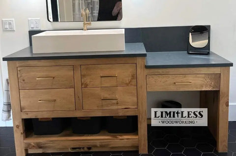 Custom Single Sink Bathroom Vanity With Make-Up Station – Handcrafted White Pine | Made in USA | Model #1040 Limitless Woodworking  item