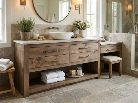 Custom Single Sink Bathroom Vanity With Make-Up Station – Handcrafted White Pine | Made in USA | Model #1040 Limitless Woodworking  item