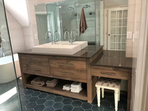 Custom Single Sink Bathroom Vanity With Make-Up Station – Handcrafted White Pine | Made in USA | Model #1040 Limitless Woodworking  item