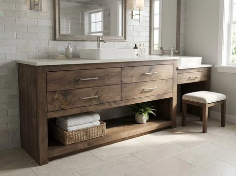 Custom Single Sink Bathroom Vanity With Make-Up Station – Handcrafted White Pine | Made in USA | Model #1040 Limitless Woodworking  item