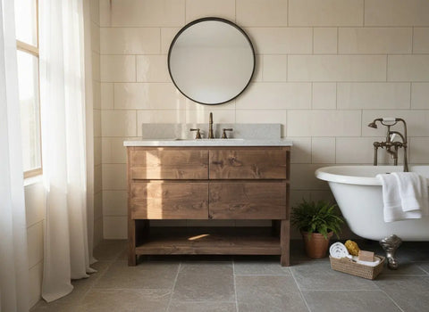 Custom Single Sink Bathroom Vanity – Handcrafted Furniture Grade Wood – Made in USA with Drawer Storage | Model #1128 Limitless Woodworking  item