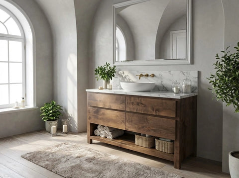 Custom Single Sink Bathroom Vanity – Handcrafted Furniture Grade Wood – Made in USA with Drawer Storage | Model #1128 Limitless Woodworking  item