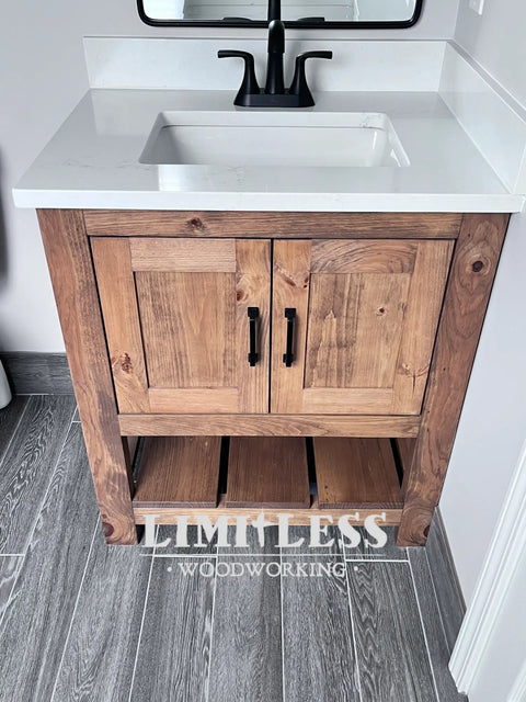 Custom Single Sink Bathroom Vanity – Handcrafted Northeastern White Pine Cabinet | Made in USA | Model #1054 Limitless Woodworking  item