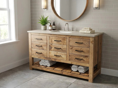 Custom Single Sink Bathroom Vanity – Handcrafted White Pine Rustic Cabinet | Made in USA | Model #1041 Limitless Woodworking  item
