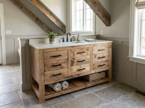 Custom Single Sink Bathroom Vanity – Handcrafted White Pine Rustic Cabinet | Made in USA | Model #1041 Limitless Woodworking  item