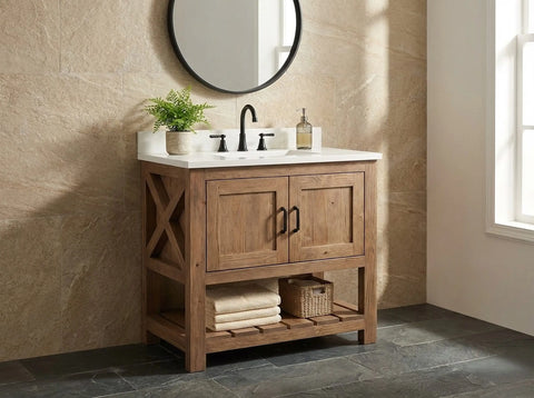 Custom Single Sink Bathroom Vanity – Handcrafted White Pine Wood Cabinet | Made in USA | Model #1025 Limitless Woodworking  item