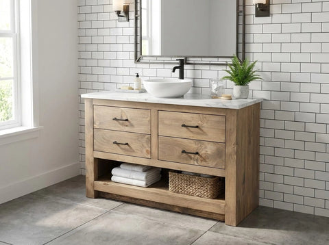 Custom Single Sink Bathroom Vanity – Handcrafted Wood Cabinet With Drawers | Made in USA | Model #1037 Limitless Woodworking  item