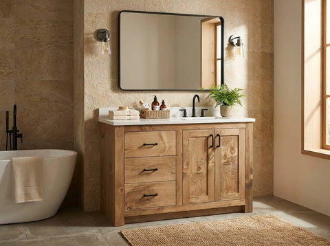 Custom Single Sink Bathroom Vanity – Handmade Wood Cabinet with Drawers and Shaker Doors | Made in USA | Model #1071 Limitless Woodworking  item