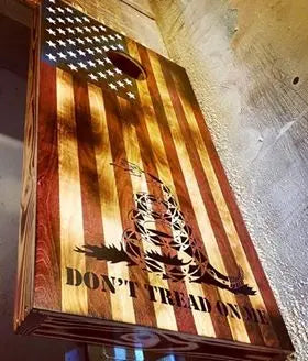 Custom Themed Cornhole Board Set – 2-Piece Lawn Game with Don’t Tread on Me Design | Made in USA American Grains LLC 