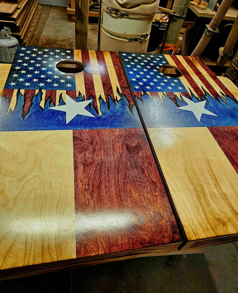 Custom Themed Cornhole Board Set – 2-Piece Lawn Game with Don’t Tread on Me Design | Made in USA American Grains LLC 