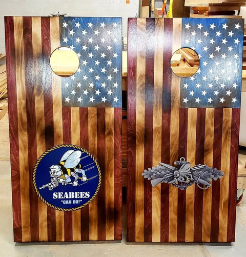 Custom Themed Cornhole Board Set – 2-Piece Lawn Game with Don’t Tread on Me Design | Made in USA American Grains LLC 