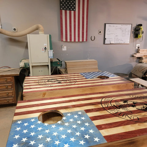 Custom Themed Cornhole Board Set – 2-Piece Lawn Game with Don’t Tread on Me Design | Made in USA American Grains LLC 