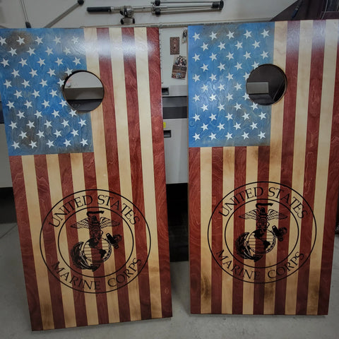 Custom Themed Cornhole Board Set – 2-Piece Lawn Game with Don’t Tread on Me Design | Made in USA American Grains LLC 