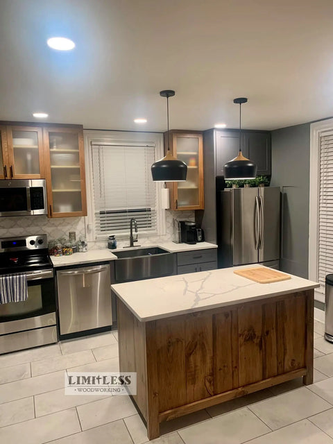 Custom White Pine Kitchen Island with Adjustable Length – Handcrafted Wood Cart | Made in USA | Model #1062 Limitless Woodworking  item