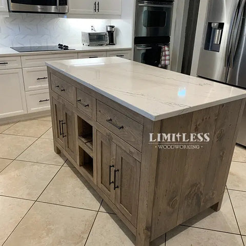Custom White Pine Kitchen Island with Adjustable Length – Handcrafted Wood Cart | Made in USA | Model #1062 Limitless Woodworking  item