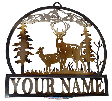 Custom White-Tailed Deer Family Metal Name Sign – Personalized Outdoor Wall Decor | Made in USA – Rustic Pine Tree Design Knights Home Decor  item