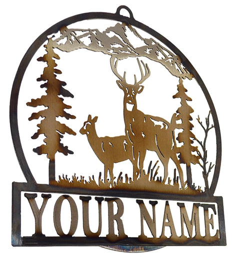 Custom White-Tailed Deer Family Metal Name Sign – Personalized Outdoor Wall Decor | Made in USA – Rustic Pine Tree Design Knights Home Decor  item