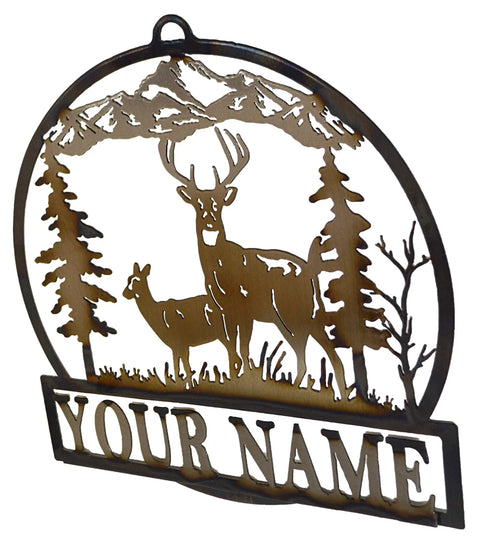 Custom White-Tailed Deer Family Metal Name Sign – Personalized Outdoor Wall Decor | Made in USA – Rustic Pine Tree Design Knights Home Decor  item
