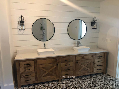 Customizable Double Sink Bathroom Vanity – Handcrafted Northeastern White Pine Cabinetry | Made in USA | Model #1099 Limitless Woodworking  item