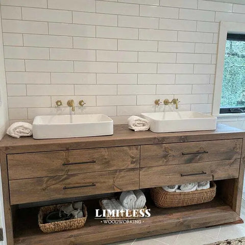 Customizable Double Sink Bathroom Vanity – Handcrafted White Pine Cabinet | Made in USA | Model #1042 Limitless Woodworking  item
