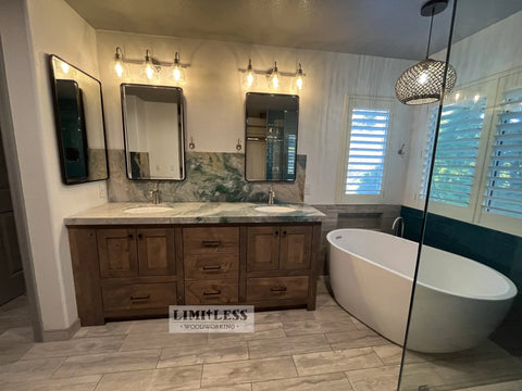 Customizable Double Sink Bathroom Vanity – Handcrafted White Pine Rustic Cabinet | Made in USA | Model #1019 Limitless Woodworking  item