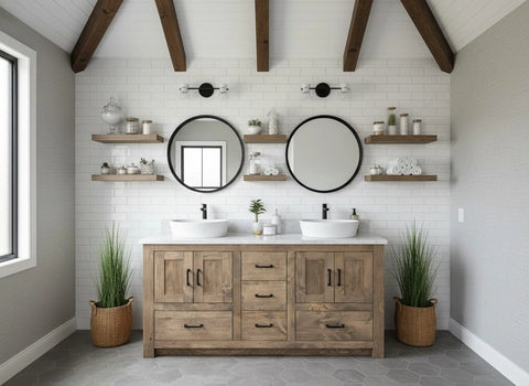 Customizable Double Sink Bathroom Vanity – Handcrafted White Pine Rustic Cabinet | Made in USA | Model #1019 Limitless Woodworking  item