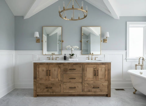 Customizable Double Sink Bathroom Vanity – Handcrafted White Pine Rustic Cabinet | Made in USA | Model #1019 Limitless Woodworking  item