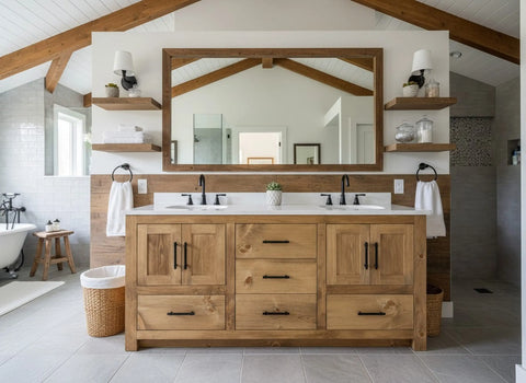 Customizable Double Sink Bathroom Vanity – Handcrafted White Pine Rustic Cabinet | Made in USA | Model #1019 Limitless Woodworking  item