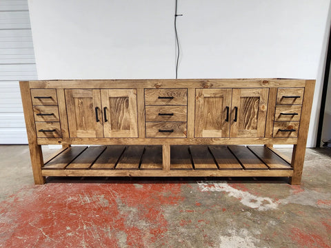 Customizable Double Sink Bathroom Vanity – Northeastern White Pine Wood – Made in USA | Model #1075 Limitless Woodworking  item