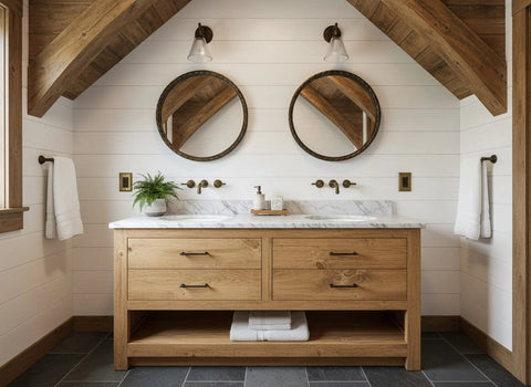 Customizable Double Sink Bathroom Vanity – White Pine Cabinet Storage | Made in USA | Model #1036 Limitless Woodworking  item
