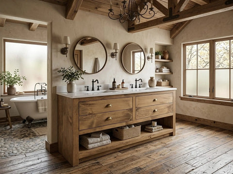 Customizable Double Sink Bathroom Vanity – White Pine Cabinet Storage | Made in USA | Model #1036 Limitless Woodworking  item