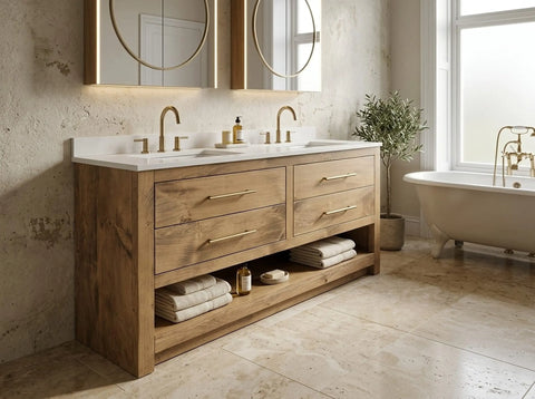 Customizable Double Sink Bathroom Vanity – White Pine Cabinet Storage | Made in USA | Model #1036 Limitless Woodworking  item