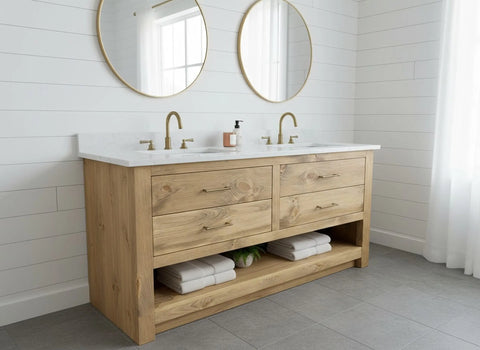 Customizable Double Sink Bathroom Vanity – White Pine Cabinet Storage | Made in USA | Model #1036 Limitless Woodworking  item