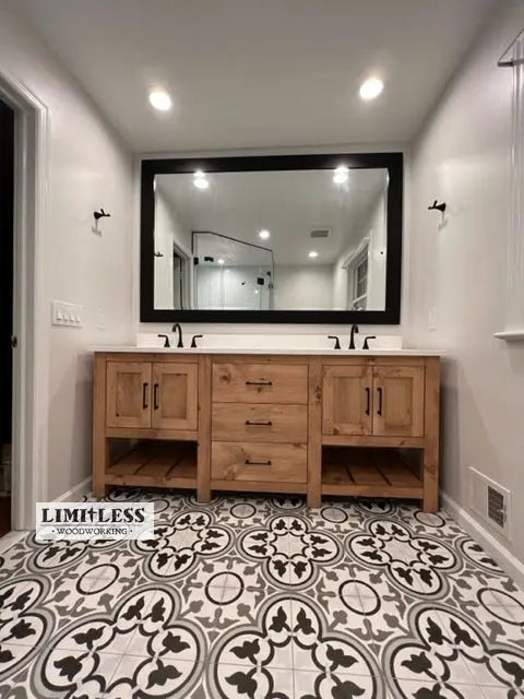 Customizable Double Sink Bathroom Vanity – White Pine Wood Cabinet | Made in USA | Model #1076 Limitless Woodworking  item