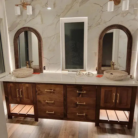 Customizable Double Sink Bathroom Vanity – White Pine Wood Cabinet | Made in USA | Model #1076 Limitless Woodworking  item
