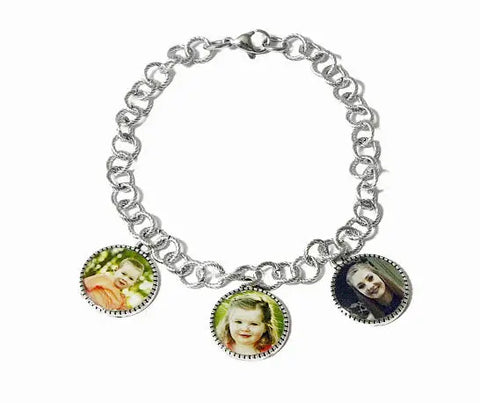 Customizable Silver Photo Charm Bracelet – Double-Sided Waterproof Keepsake | Tarnish-Free Stainless Steel | Made in USA Michelle Marie Boutique  Bracelets