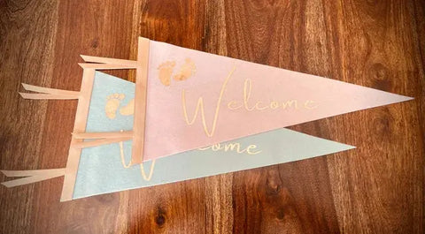 Customizable Wool Baby Pennant – Felted Wool Banner with Leather Spine | Made in USA Suede Kloth 