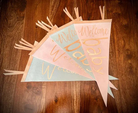 Customizable Wool Baby Pennant – Felted Wool Banner with Leather Spine | Made in USA Suede Kloth 
