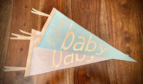 Customizable Wool Baby Pennant – Felted Wool Banner with Leather Spine | Made in USA Suede Kloth 