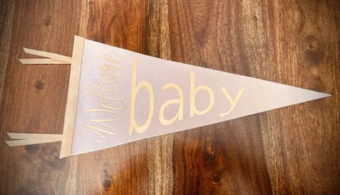 Customizable Wool Baby Pennant – Felted Wool Banner with Leather Spine | Made in USA Suede Kloth 