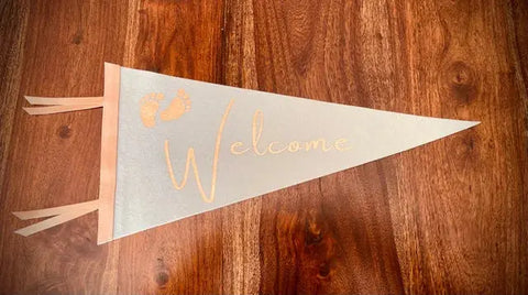 Customizable Wool Baby Pennant – Felted Wool Banner with Leather Spine | Made in USA Suede Kloth 