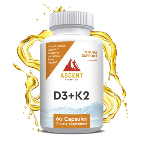 D3 + K2, 60 Capsules, 125 Mcg D3 + 100 Mcg K2 AscentNutrition  simple