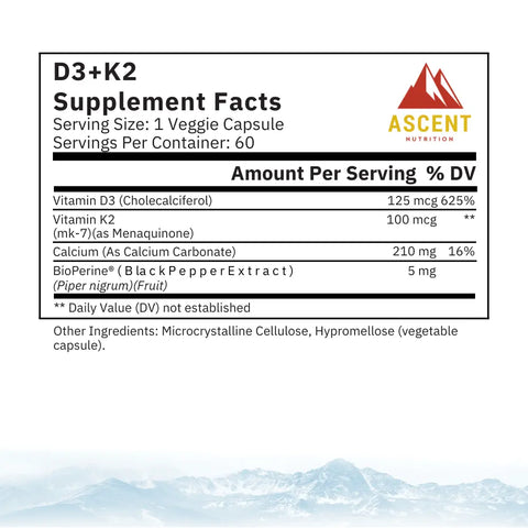 D3 and K2 Immune Support Supplement – 60 Capsules with 125 mcg D3, 100 mcg K2 | Made in USA Ascent Nutrition  simple