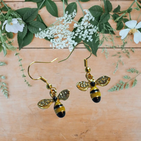 Dainty Bee Earrings With Crystal Wings - Gold & Yellow or Gold & White Michelle Marie Boutique  earrings