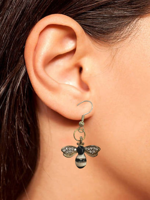 Dainty Bee Earrings With Crystal Wings - Gold & Yellow or Gold & White Michelle Marie Boutique  earrings