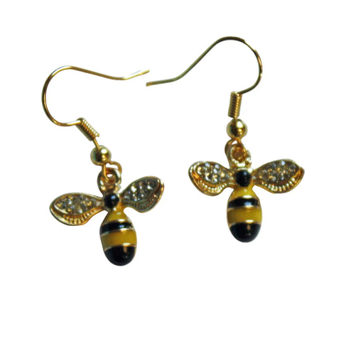 Dainty Bee Earrings With Crystal Wings – Hypoallergenic Gold Plated Charm | Made in USA Lightweight Jewelry Michelle Marie Boutique  earrings